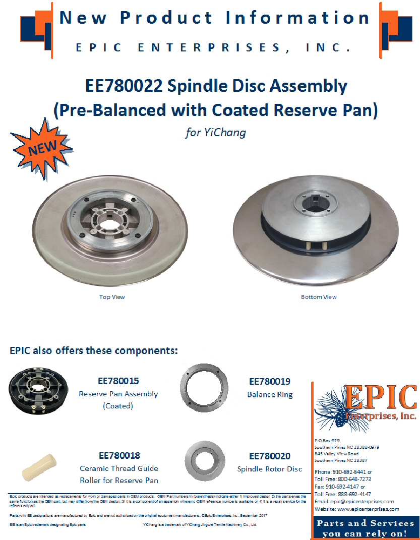 EE780022 Spindle Disc Assembly, Pre-Balanced for Yichang (Coated Reserve Pan)